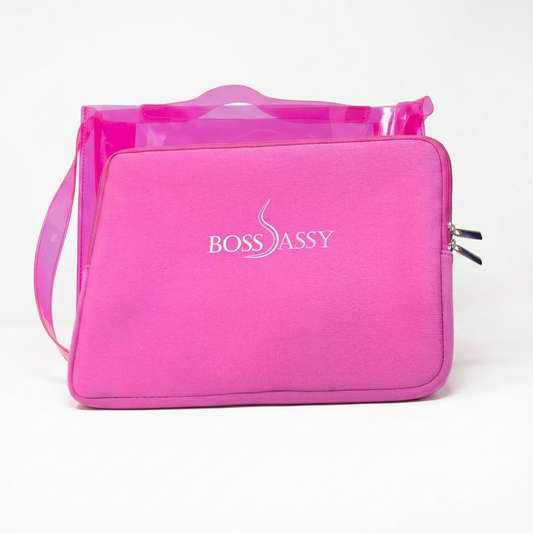 Boss Sassy Neon Pink Laptop Bag With Matching Neoprene Sleeve Bundle