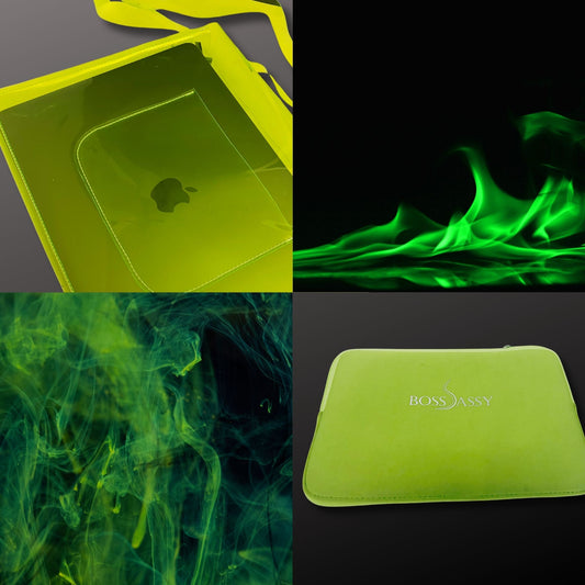 Boss Sassy uNeon Green Laptop Bag with matching neoprene sleeve